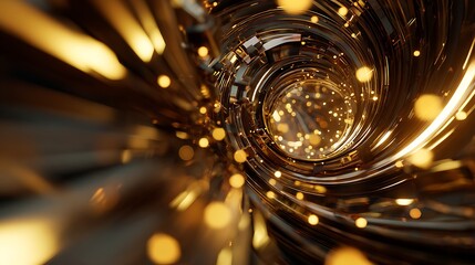Canvas Print - golden tunnel with sparkling lights, creating a futuristic and abstract background with a sense of d