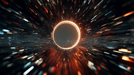 Canvas Print - abstract futuristic tunnel with glowing circle, creating a sense of speed and motion through space a