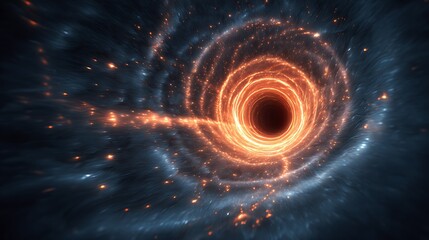 Wall Mural - a mesmerizing cosmic vortex with swirling orange light and dark blue hues, creating a stunning abstr