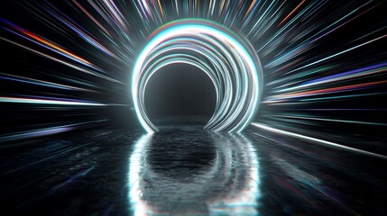 Wall Mural - abstract futuristic tunnel with neon light trails and reflections creating a mesmerizing and dynamic