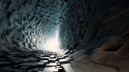 Wall Mural - abstract stone tunnel with bright light at the end, a futuristic design with geometric shapes and ro