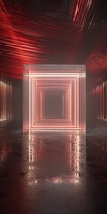 Wall Mural - abstract neon cube with light reflection in a dark space creating a futuristic and modern design for