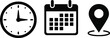 © Palash - Vector art of vector illustration of a clock calendar and location icon representing time management and scheduling for appointments and reminders