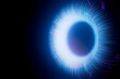 © Rendara Studio - 3D closeup of glowing iris eye with radiant particle strands