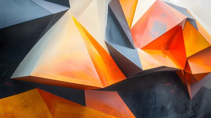 Wall Mural - Abstract Geometric Orange Black White Polygonal Art