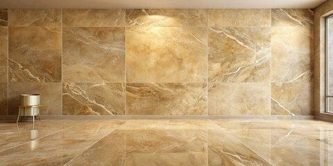 Wall Mural - elegant room interior design with golden tone marble walls and floor featuring a minimalist decor
