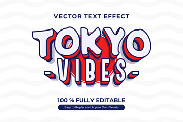 Wall Mural - Tokyo Vibes Vector Text Effect, layered style with white lettering, red outlines, and 3D shading.