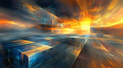 Wall Mural - Abstract Digital Cityscape Futuristic Architecture Golden Glow