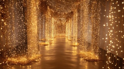 Canvas Print - enchanting interior hallway adorned with glittering string lights