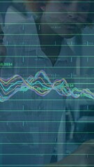 Wall Mural - animation of financial data processing over diverse business people in office