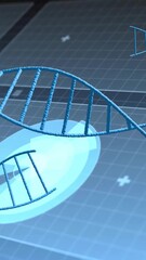Wall Mural - animation of dna strands over diagrams and data processing