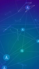 Wall Mural - animation of network of connections with icons on blue background