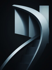Wall Mural - abstract architectural detail with curved lines and geometric shapes in dark environment