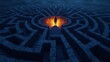 © Spot Decor - Night Maze Person in Glowing Stone Labyrinth, Puzzle, Mystery Labyrinth, 3D render