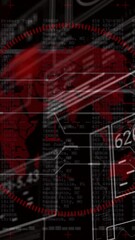 Wall Mural - digital data and numbers overlaying red globe and geometric shapes animation