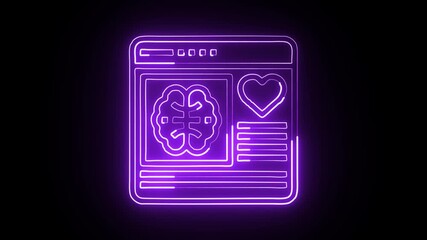  glowing neon website development icon isolated, black background, HD video motion graphic animation for online platforms, design, and digital presence