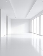  Empty white room with large windows