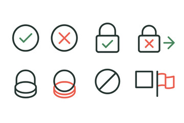 Wall Mural - checkmark and lock outline icon set. symbols for approval, security, and prohibition