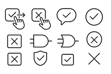 Wall Mural - User interface line icon set. checkmarks, crosses, interface elements collection
