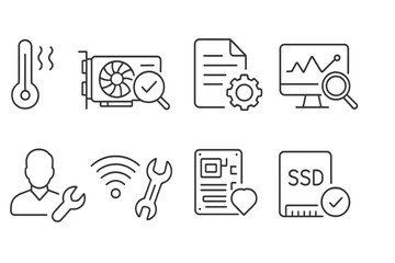Wall Mural - Tech support outline icon set. computer repair, maintenance icons collection