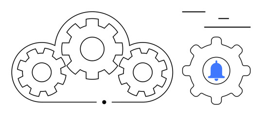 Wall Mural - interconnected gears inside a cloud outline and a gear featuring a notification bell. ideal for tech