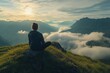 © nabakumar - peaceful meditation on a hilltop overlooking a valley with clouds below