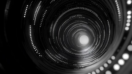 A tunnel-like visual filled with rotating binary code rings 