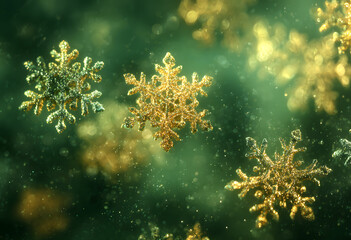 glittering decorations green texture christmas background defocused holiday shiny snowflake snow glistering sparkle new bokeh pattern animation design celebration gold shine abstract out of focus