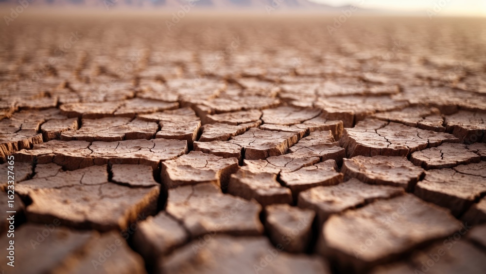 Dry cracked earth in a barren landscape, highlighting drought and arid ...