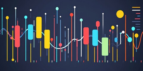 Colorful abstract data chart with analytics statistics graph lines and bars showing trend visualization. Modern digital infographic for finance technology business report.