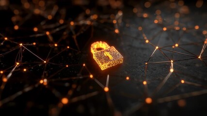 Wall Mural - A bright padlock surrounded by an intricate web of glowing connections illustrating the concept of interconnected data security systems highlighting the urgency and efficiency of contemporary