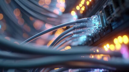 Wall Mural - a dynamic shot of ethernet cables cascading from a network switch highlighting the importance of rel