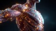 © Takalar - Detailed anatomical illustration of muscles, highlighted with glowing particles