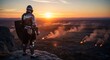 © irawan710 - Knight on cliff overlooking battlefield at sunset