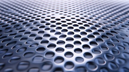 Metal sheet with circular holes creating a pattern perspective view.