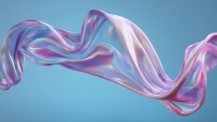 Iridescent Pink Purple Fabric Flowing in Waves Against a Blue Background: A Detailed 3D Rendering of a Smooth Elegant Texture with Shimmering