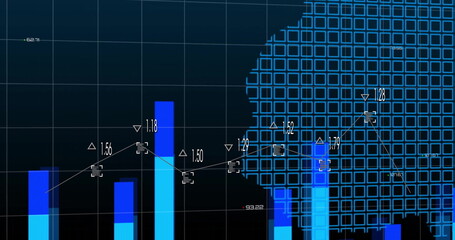 Wall Mural - Displaying dashboard data chart showing blue bars and white line graph, numeric labels and grid