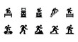 © Graphics Suit - Solid black silhouette sports icon set  -  runner jumping over obstacle, isolated on white background
