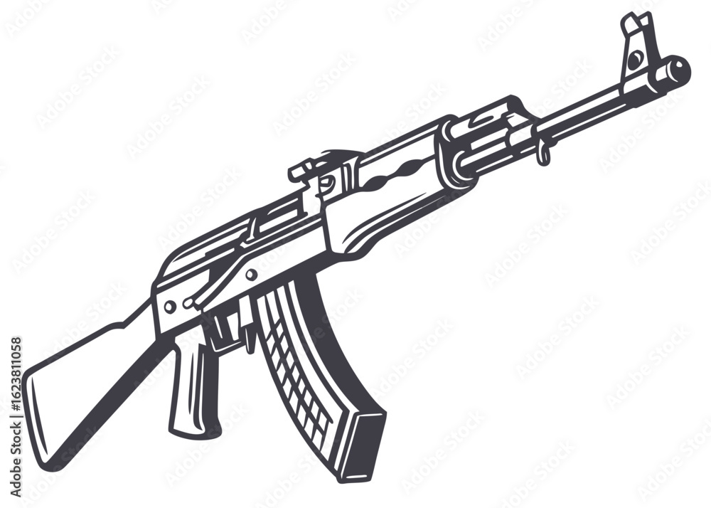 Illustration of an ak 47 assault rifle with a curved magazine and a ...