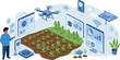© Mark - Innovative technology in agriculture: isometric smart farming and data analysis concept