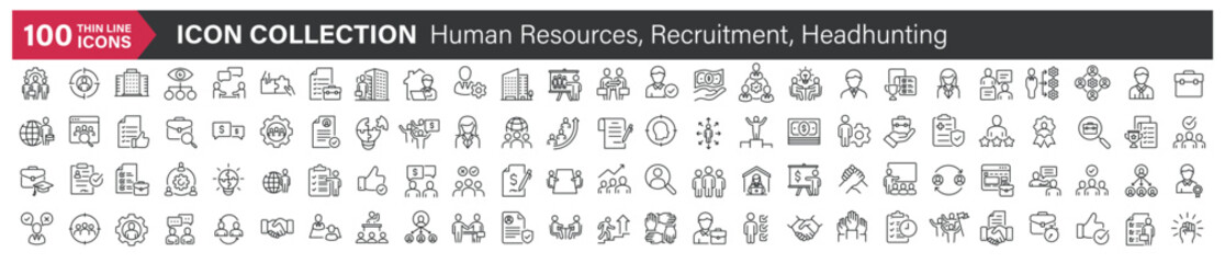 Sticker - big icons collection. containing human resources, recruitment, headhunting. thin line style series i
