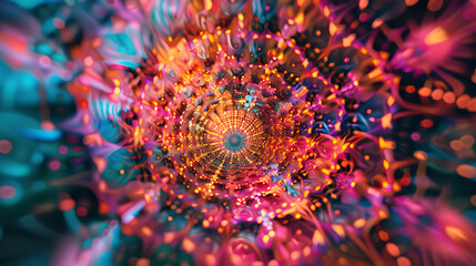 Wall Mural - A colorful, abstract image of a flower with a bright orange center