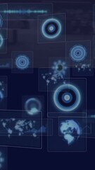 Wall Mural - digital animation with world maps and target symbols over dark blue background