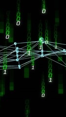 Wall Mural - animation of binary code network connecting over digital matrix background