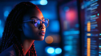 Software Developer Working on Computer at Night