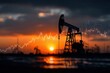 © Store - Oil Pump Jack at Sunset with Graph Overlay Representing Trends