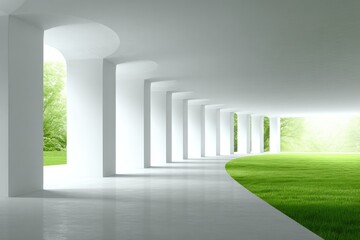 Wall Mural - White arched colonnade leading to a grassy park