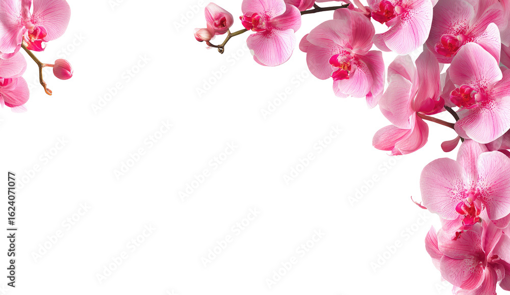 Pink orchid blossoms frame a transparent background