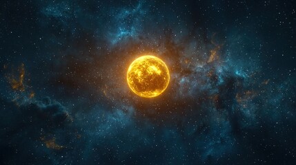Wall Mural - A vibrant, golden sun dominates a vast, star-studded space