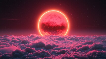 Wall Mural - Crimson moon above a cloud sea